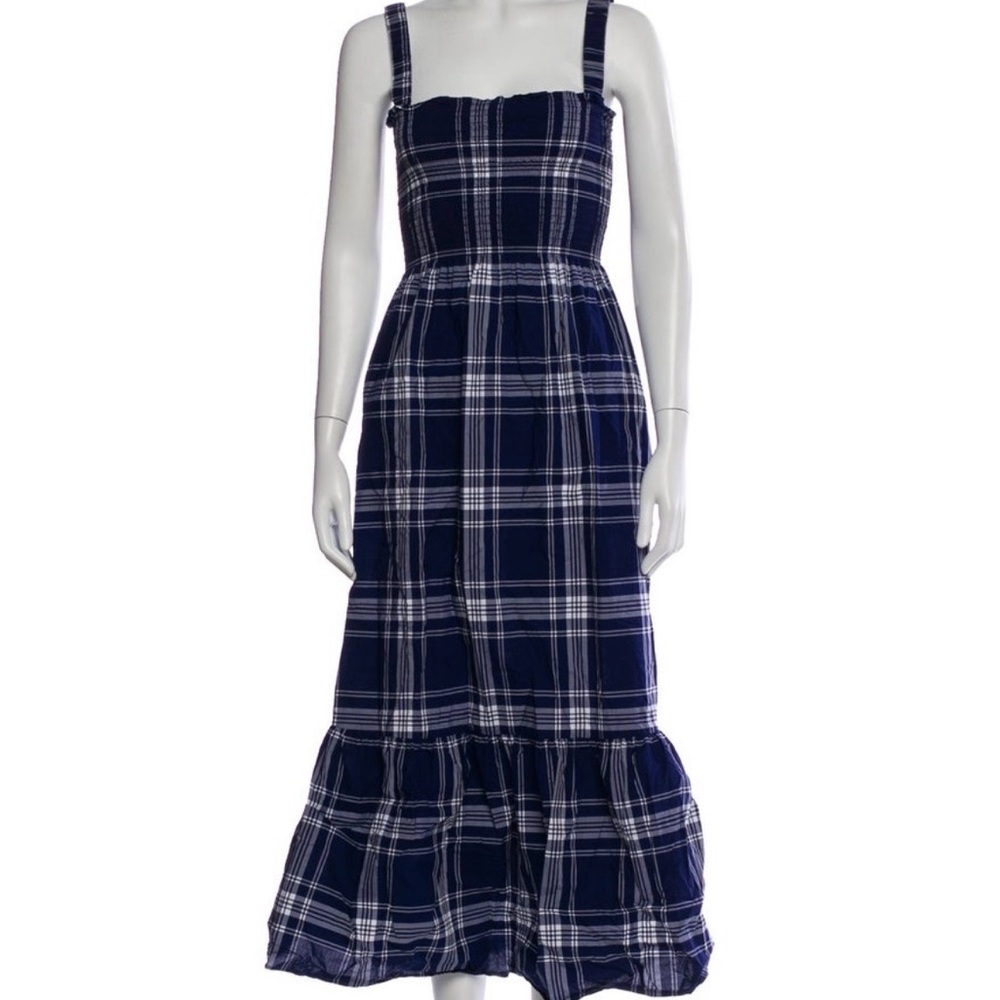 Hill House Navy and White Plaid Midi Dress